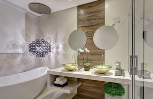 Banheiro do casal tem inspirao sofisticada e clean