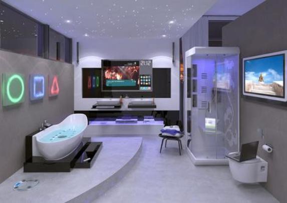 O banheiro Hi-Tech Digital, criado pela Ideal Standart, possui uma televiso para assistir enquanto faz hidromassagem