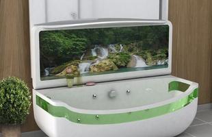 A banheira com design moderno inova com tela de LED que transmite imagens de paisagens 